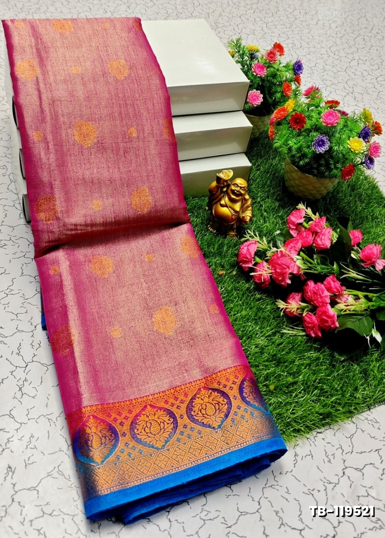 KANCHIPURAM TISSUE TRENDING DESIGN FANCY DHARMAVARAM SILK SAREES - BABY PINK
