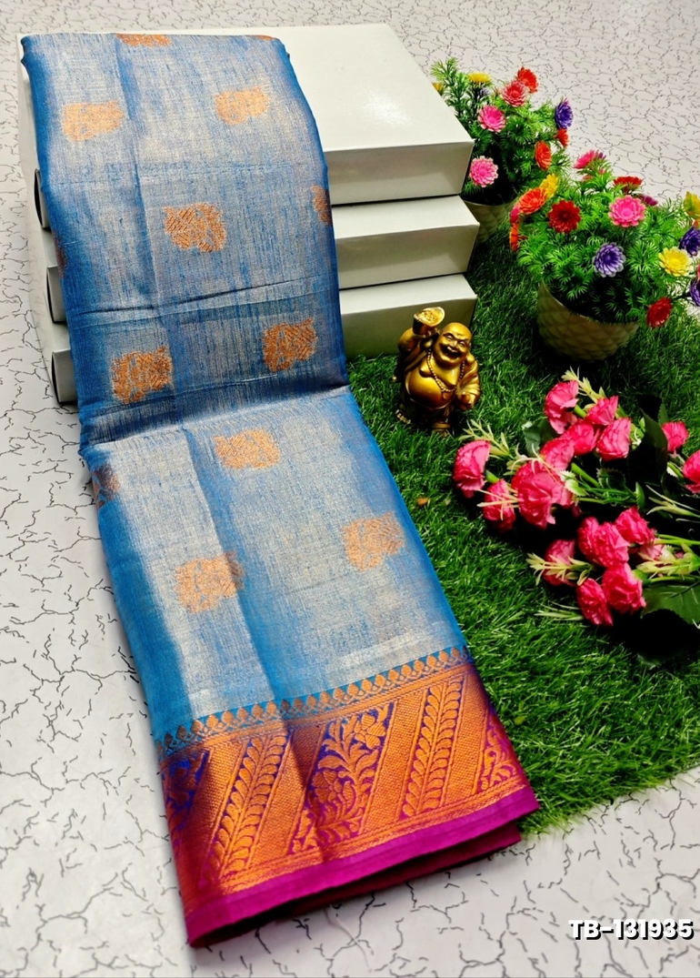 KANCHIPURAM TISSUE TRENDING DESIGN FANCY DHARMAVARAM SILK SAREES - DARK SKY BLUE