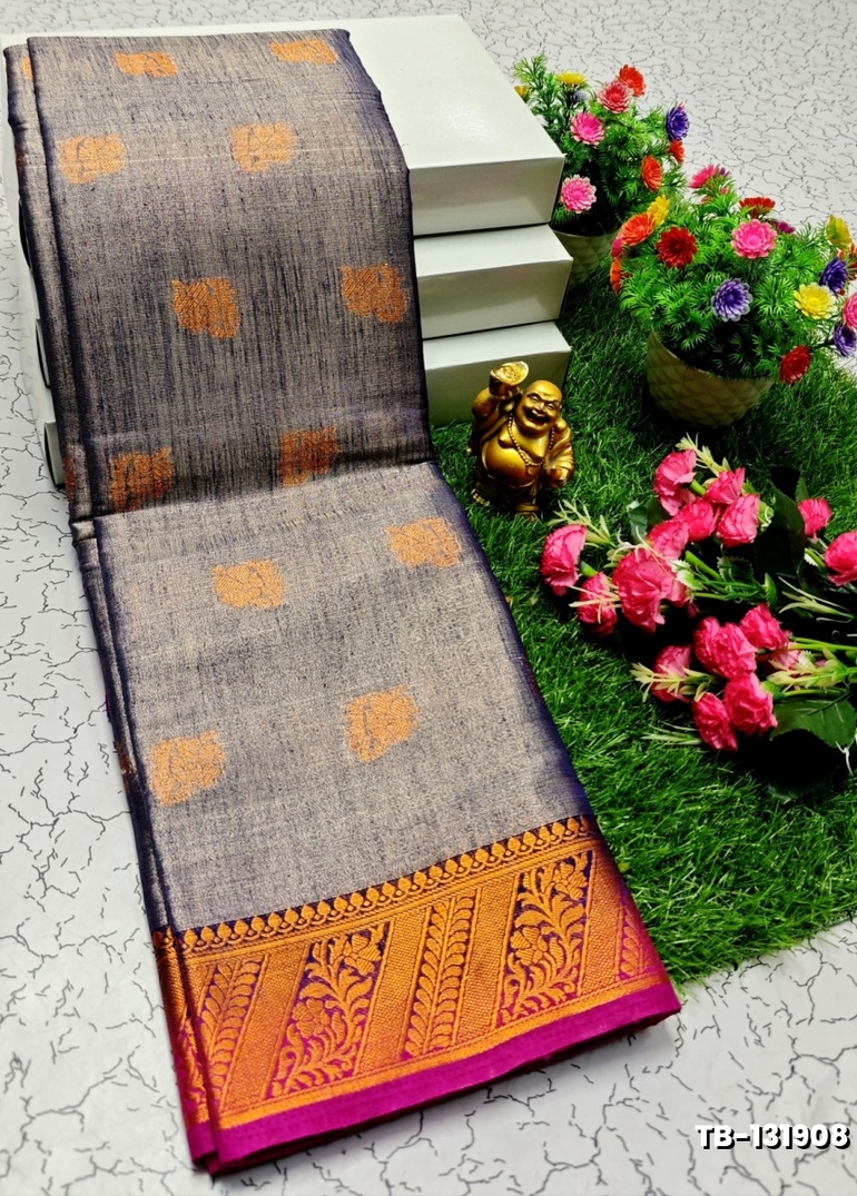 KANCHIPURAM TISSUE TRENDING DESIGN FANCY DHARMAVARAM SILK SAREES - NAVY COLOUR