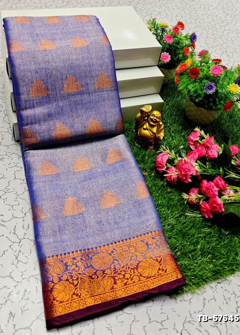 KANCHIPURAM TISSUE TRENDING DESIGN FANCY DHARMAVARAM SILK SAREES - PURPLE - PURPLE