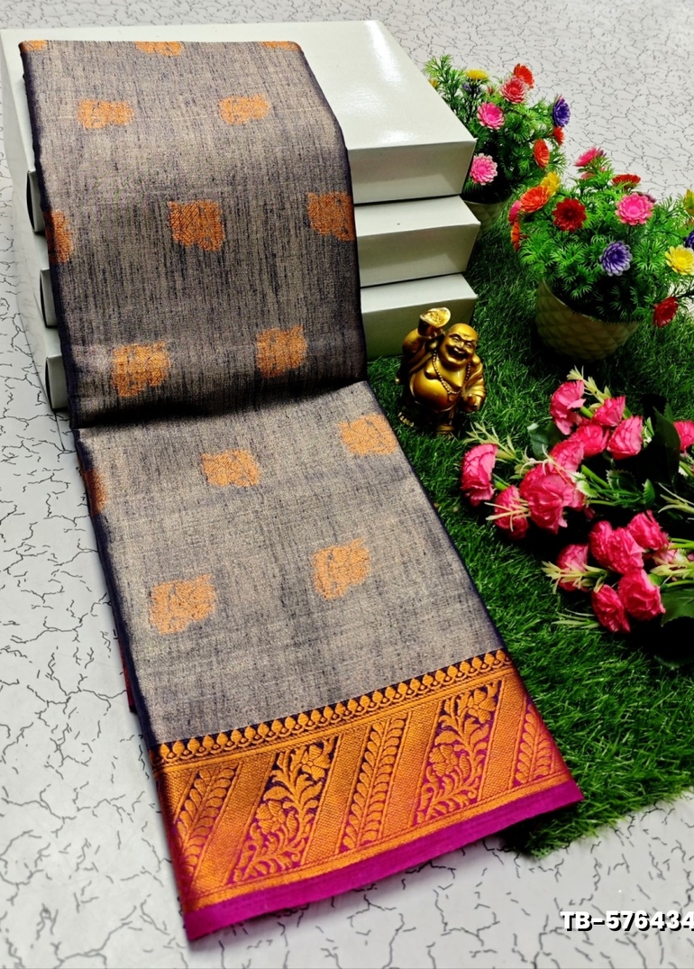KANCHIPURAM TISSUE TRENDING DESIGN FANCY DHARMAVARAM SILK SAREES - PURPLE - PEACOCK BLUE