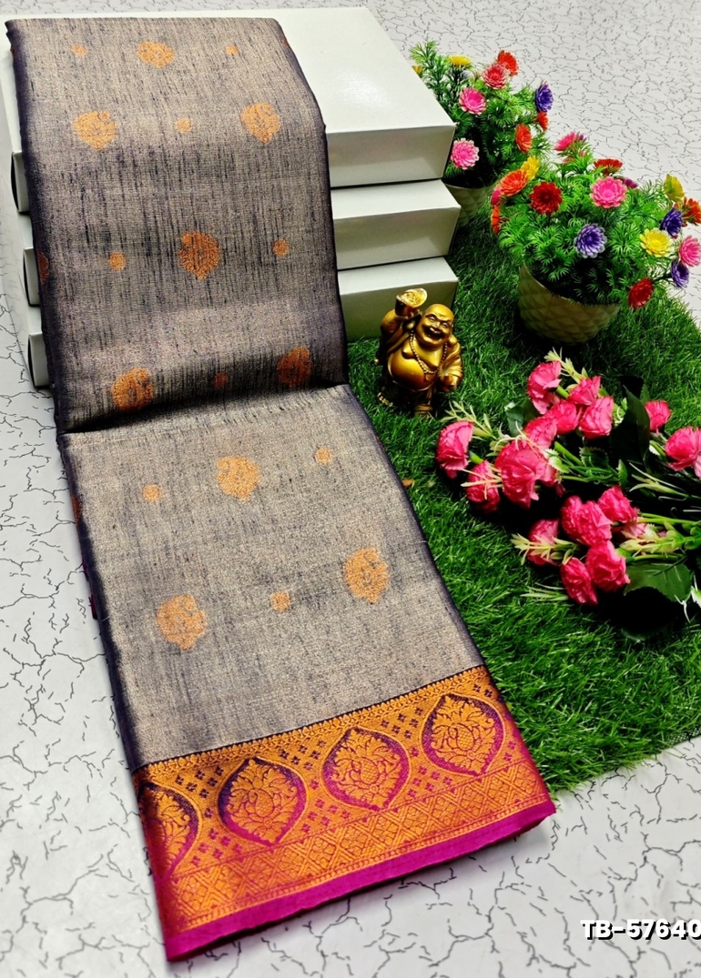 KANCHIPURAM TISSUE TRENDING DESIGN FANCY DHARMAVARAM SILK SAREES - PURPLE - NAVY COLOUR