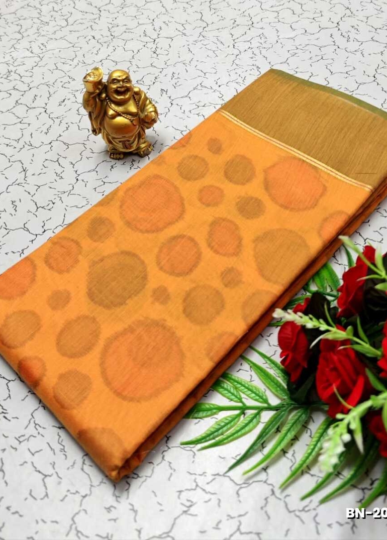 FANCY BANARASI POCHAMPALLY COTTON SAREES - LIGHT ORANGE