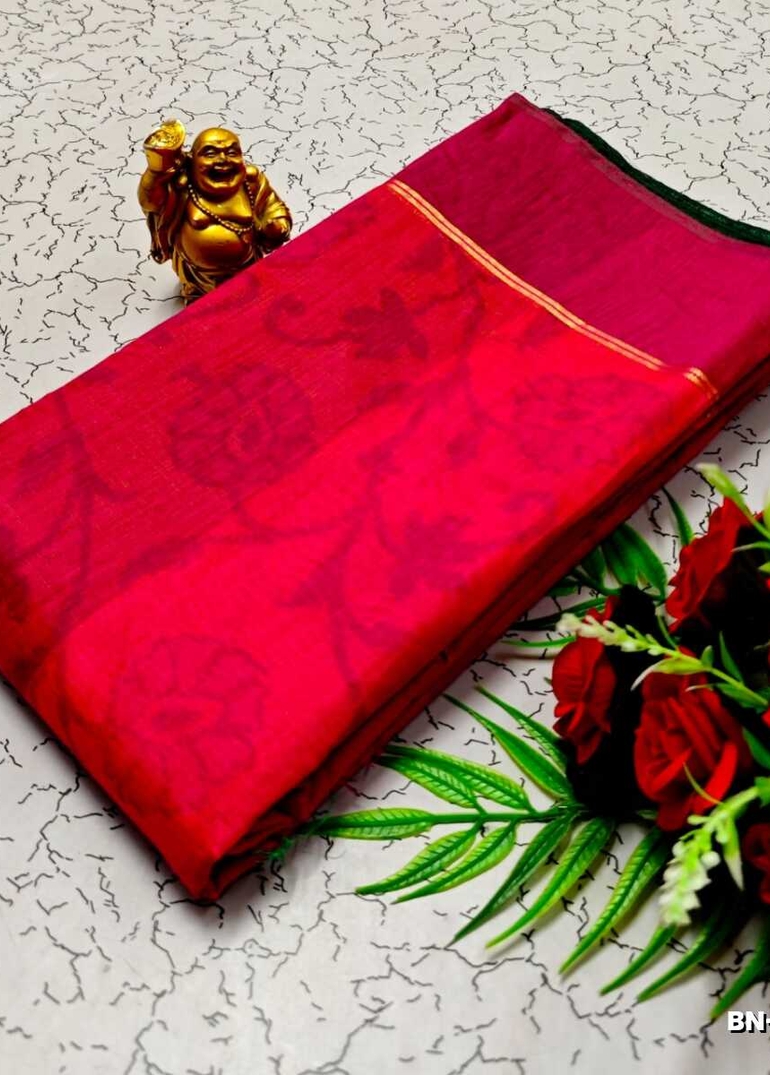 FANCY BANARASI POCHAMPALLY COTTON SAREES - DARK PINK (1)