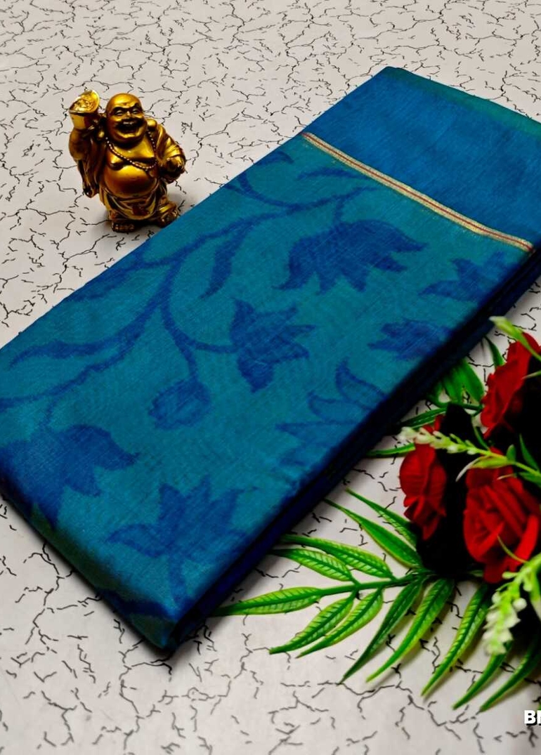 FANCY BANARASI POCHAMPALLY COTTON SAREES - LIGHT BLUE (1)
