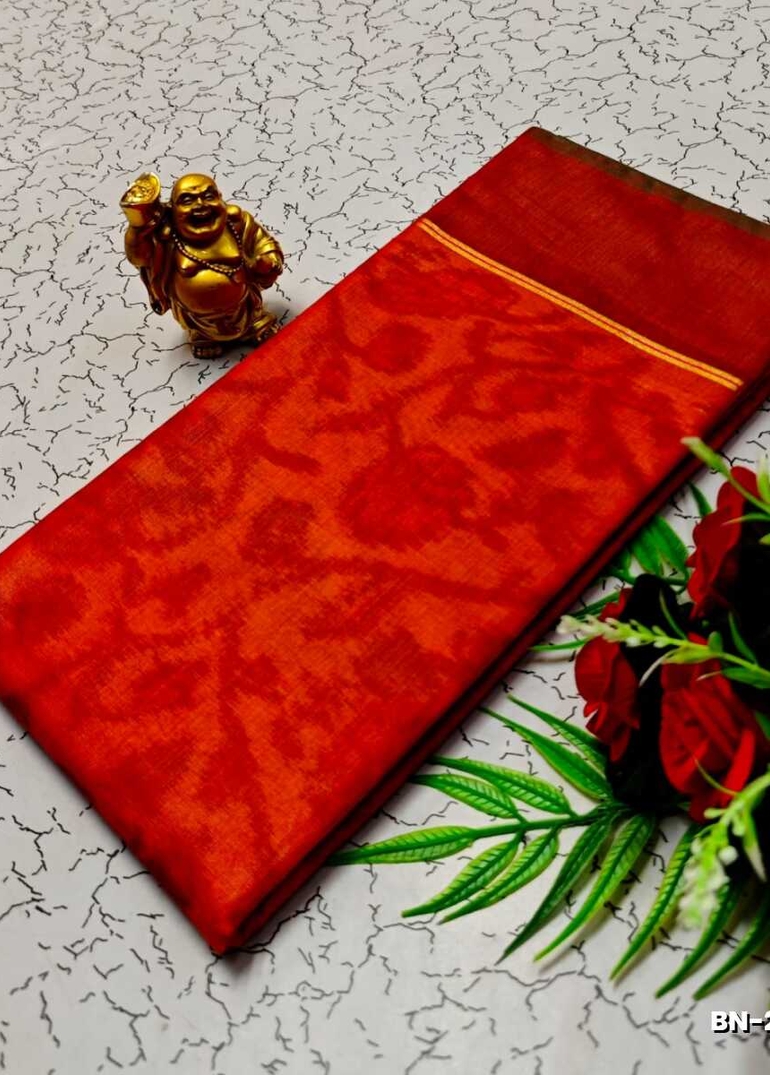 FANCY BANARASI POCHAMPALLY COTTON SAREES - RED (1)