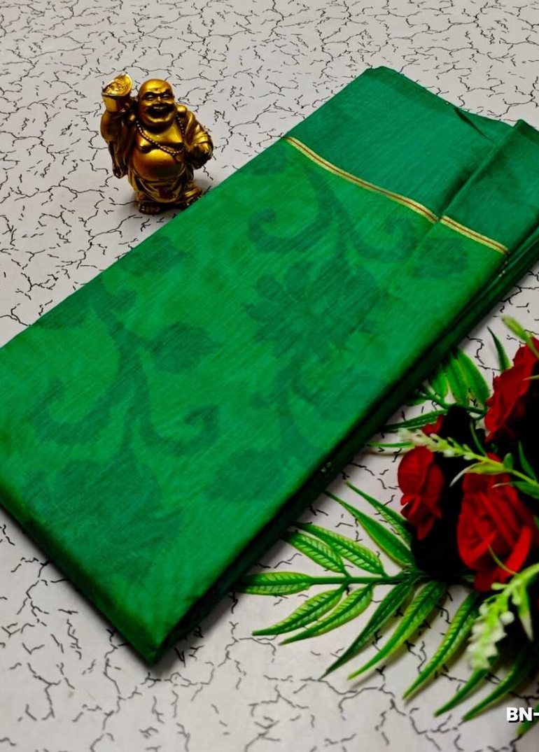FANCY BANARASI POCHAMPALLY COTTON SAREES - GREEN (4)
