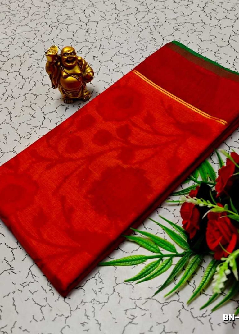 FANCY BANARASI POCHAMPALLY COTTON SAREES - RED (5)