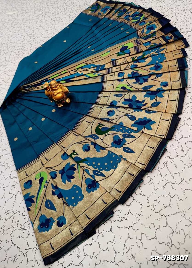PAITHANI FANCY DANA SOFT SILK SAREES - TEAL COLOUR