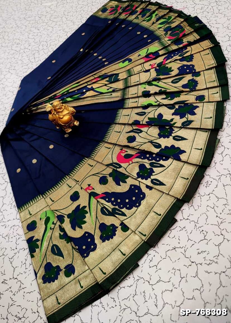 PAITHANI FANCY DANA SOFT SILK SAREES - NAVY COLOUR