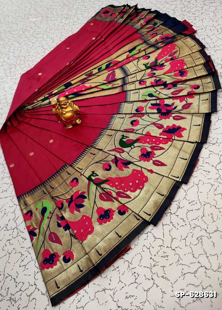 PAITHANI FANCY DANA SOFT SILK SAREES - DARK PINK (1)