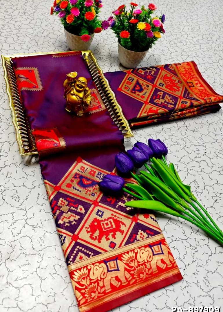 TRANDING   PATOLA SILK SAREES - PURPLE COLOUR