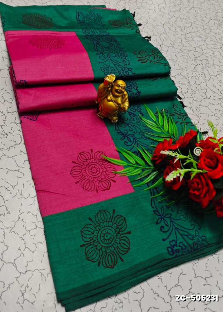 TRENDY AND FANCY ZIGZAG STITCH  COTTON SAREES - DARK PINK