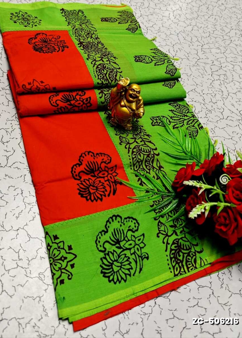 TRENDY AND FANCY ZIGZAG STITCH  COTTON SAREES - ORANGE