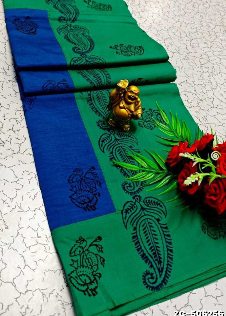 TRENDY AND FANCY ZIGZAG STITCH  COTTON SAREES - NORMAL  BLUE