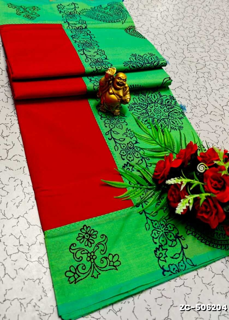 TRENDY AND FANCY ZIGZAG STITCH  COTTON SAREES - RED