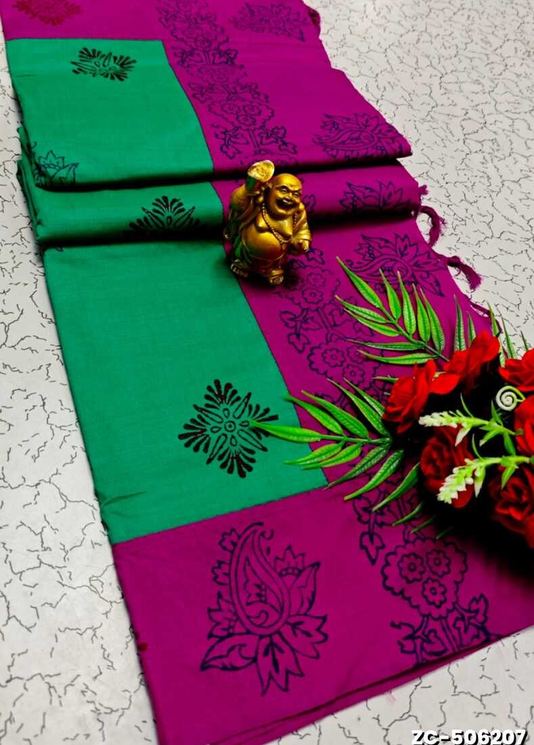 TRENDY AND FANCY ZIGZAG STITCH  COTTON SAREES - TEAL COLOUR