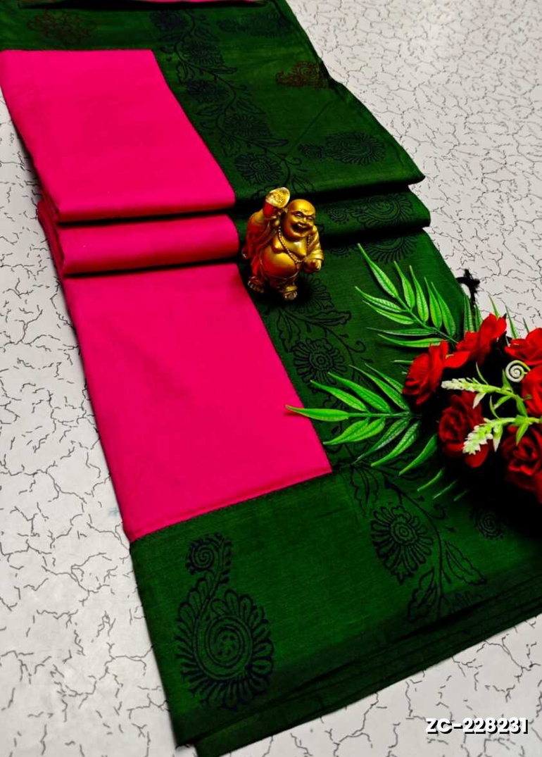 TRENDY AND FANCY ZIGZAG STITCH COTTON SAREES - DARK PINK