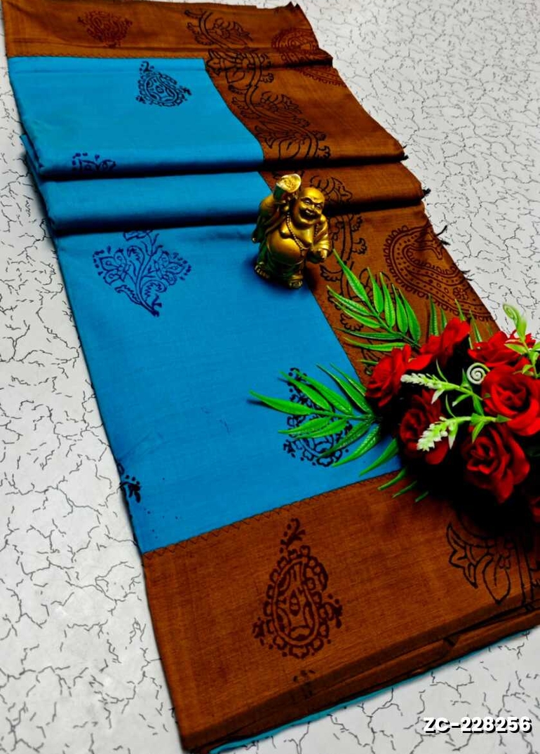 TRENDY AND FANCY ZIGZAG STITCH COTTON SAREES - NORMAL  BLUE