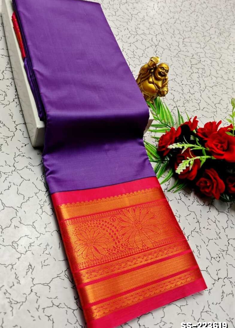 FANCY PLAIN SOFT SILK SAREES  COPPER DESIGN BORDER  -  LEVENDOR