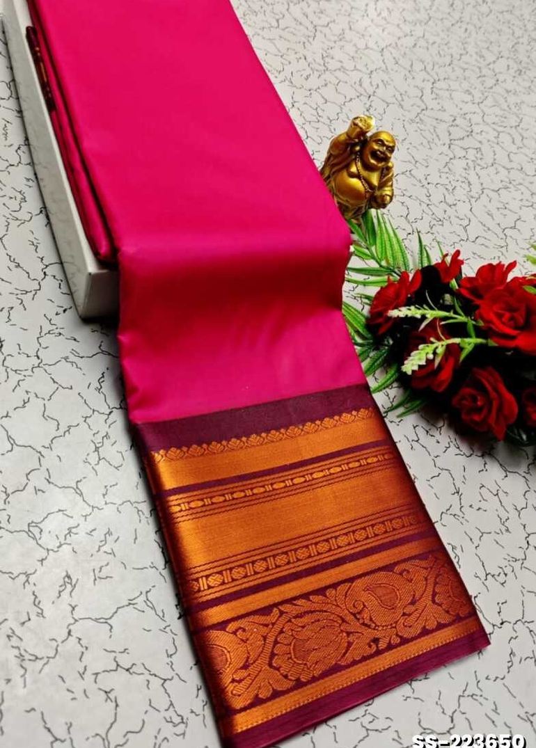 FANCY PLAIN SOFT SILK SAREES  COPPER DESIGN BORDER  -MEJANTA