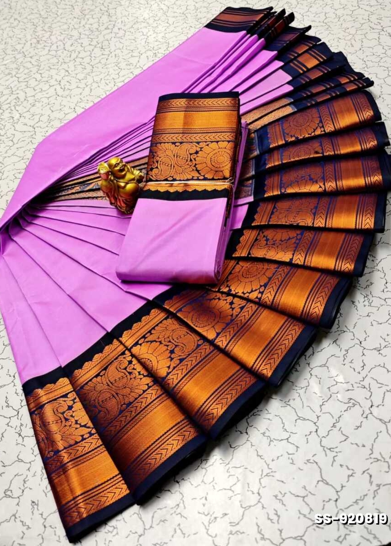 FANCY PLAIN SOFT SILK SAREES COPPER DESIGN BORDER  - LEVENDOR (1)