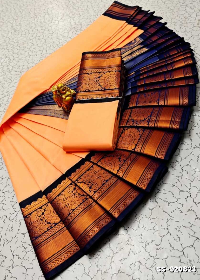 FANCY PLAIN SOFT SILK SAREES COPPER  DESIGN BORDER  -  LIGHT SANDLE