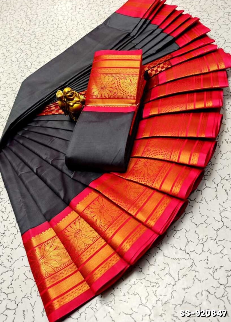 FANCY PLAIN SOFT SILK SAREES COPPER  DESIGN BORDER  - GRAY