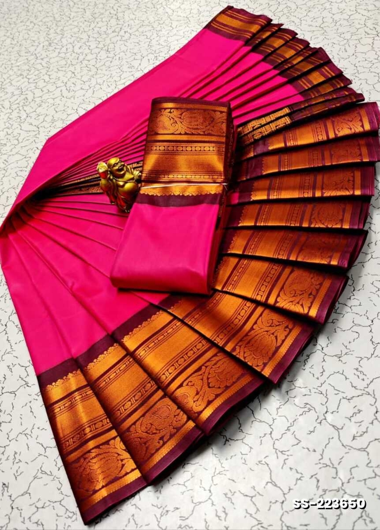 FANCY PLAIN SOFT SILK SAREES  COPPER DESIGN BORDER  -MEJANTA