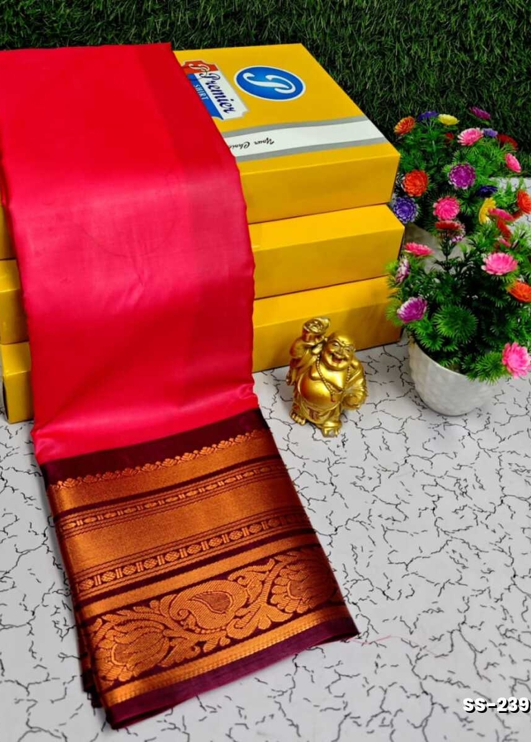 FANCY PLAIN SOFT SILK SAREES COPPER  DESIGN BORDER  - VADAMALLI