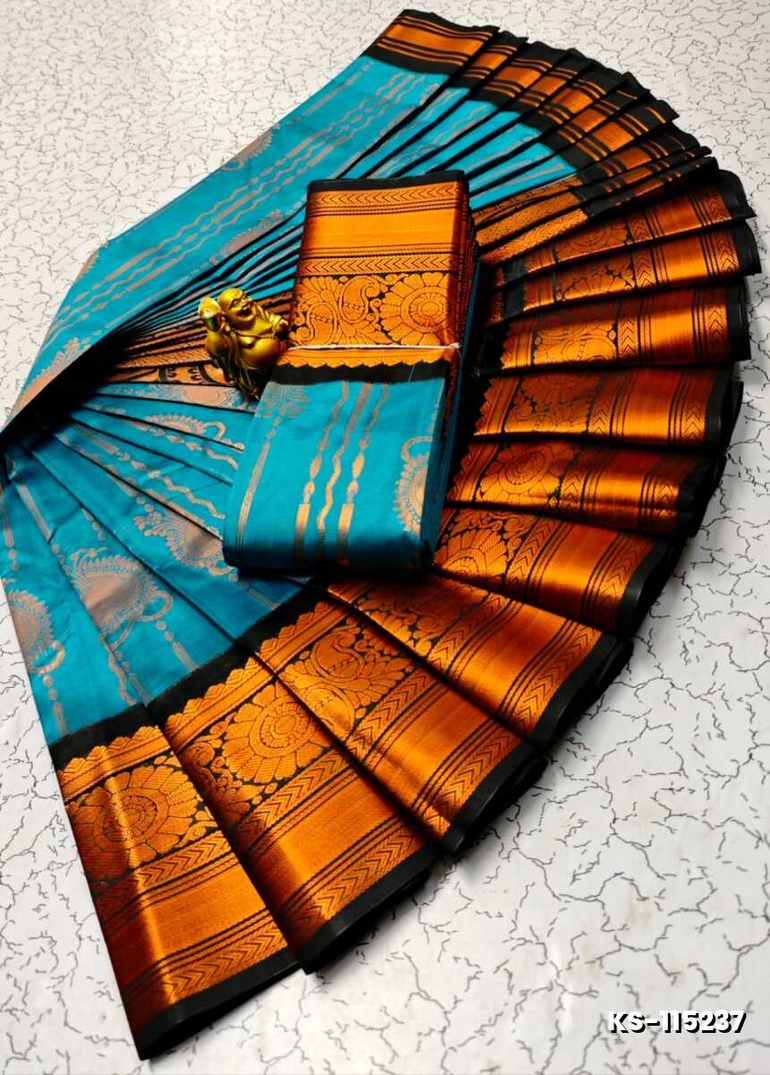 FANCY ALL SELF SOFT SILK SAREES WITH KOTTANCHI BORDER - LIGHT BLUE