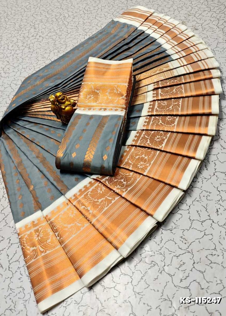 FANCY ALL SELF SOFT SILK SAREES WITH KOTTANCHI BORDER - GRAY