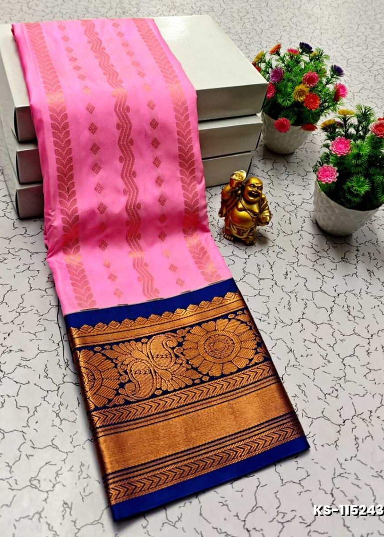 FANCY ALL SELF SOFT SILK SAREES WITH KOTTANCHI BORDER - LIGHT PINK