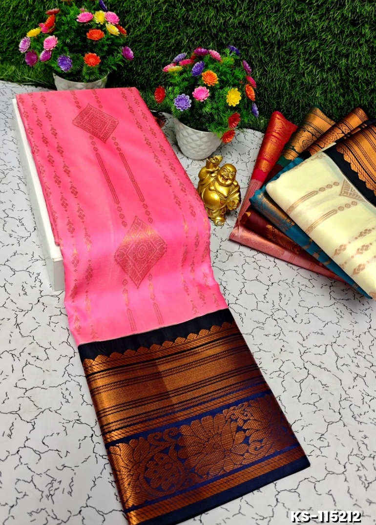 FANCY ALL SELF SOFT SILK SAREES WITH KOTTANCHI BORDER - PINK