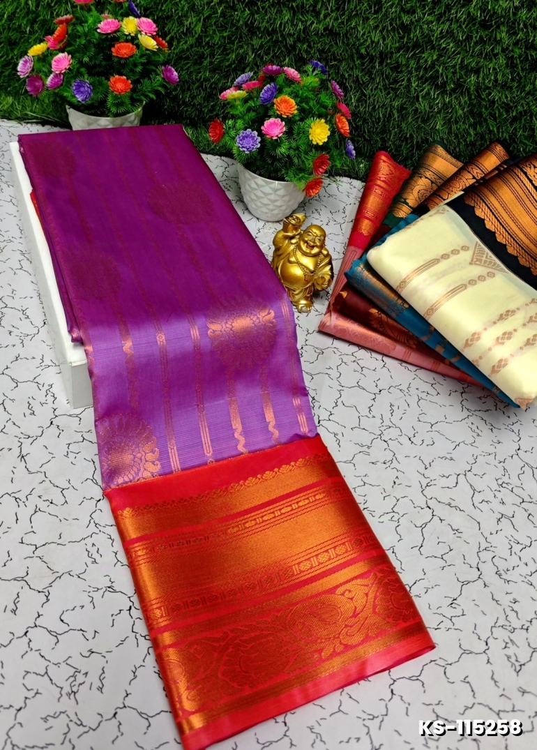 FANCY ALL SELF SOFT SILK SAREES WITH KOTTANCHI BORDER - PURPLE
