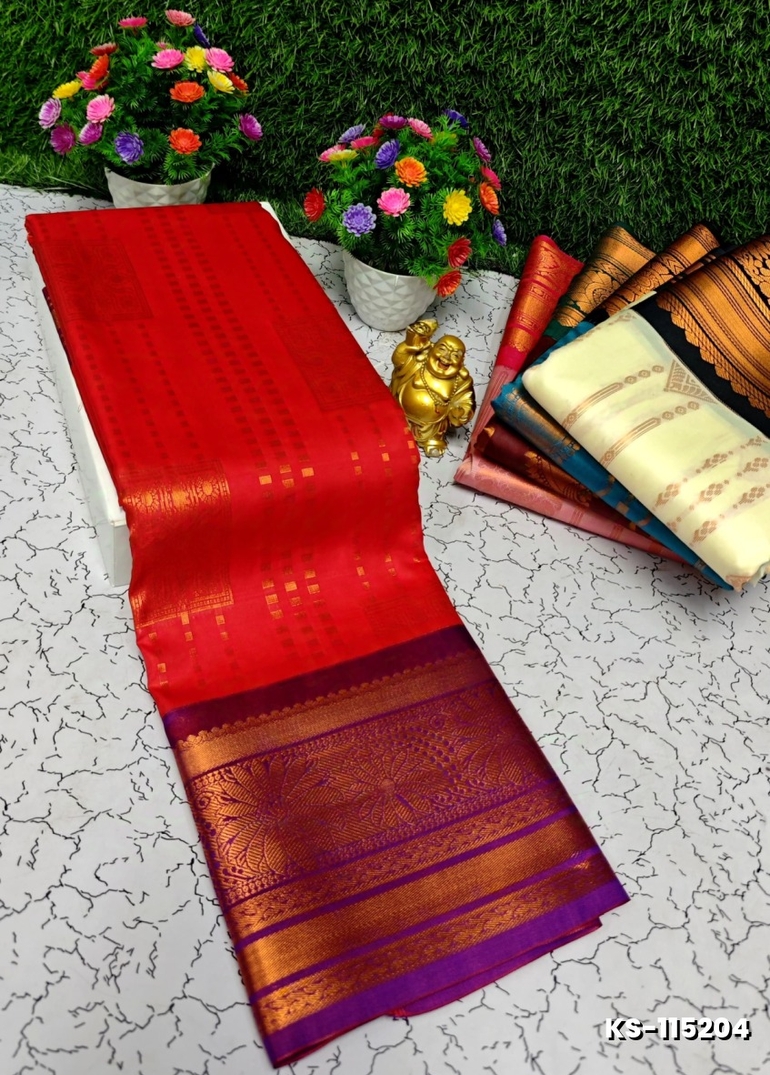 FANCY ALL SELF SOFT SILK SAREES WITH KOTTANCHI BORDER - RED