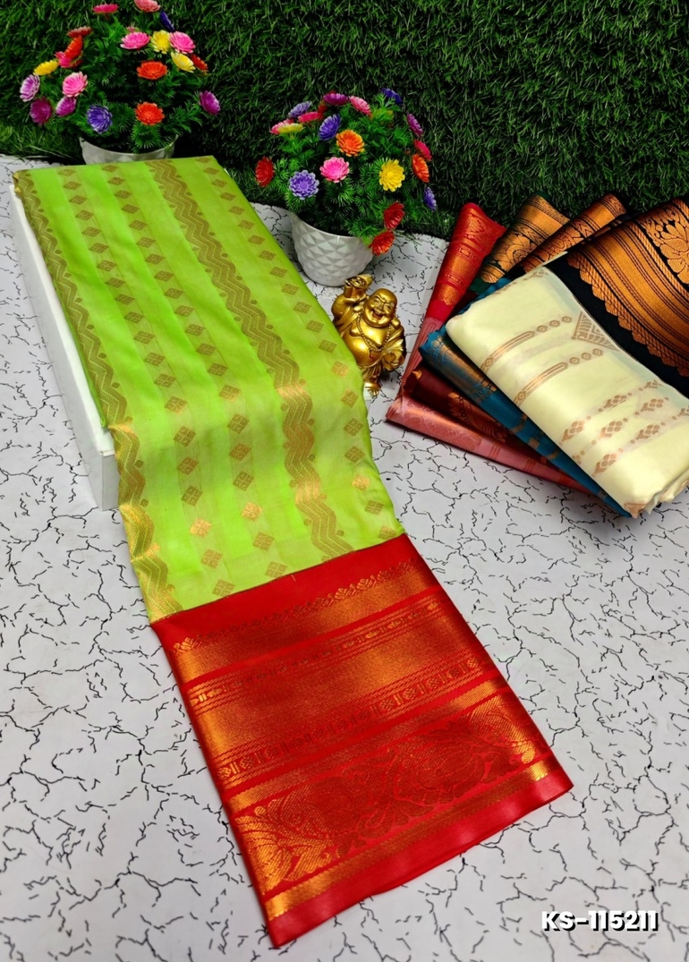 FANCY ALL SELF SOFT SILK SAREES WITH KOTTANCHI BORDER - PARET GREEN