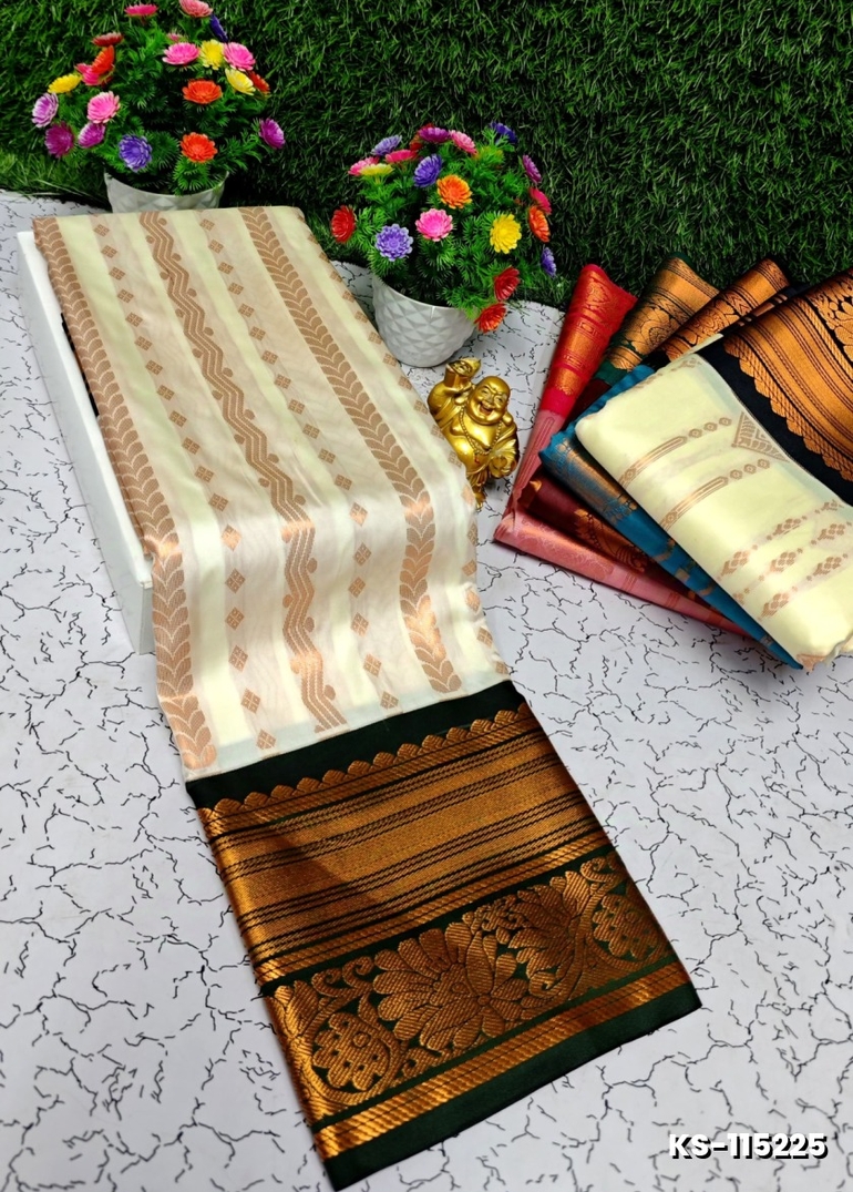 FANCY ALL SELF SOFT SILK SAREES WITH KOTTANCHI BORDER - WHITE