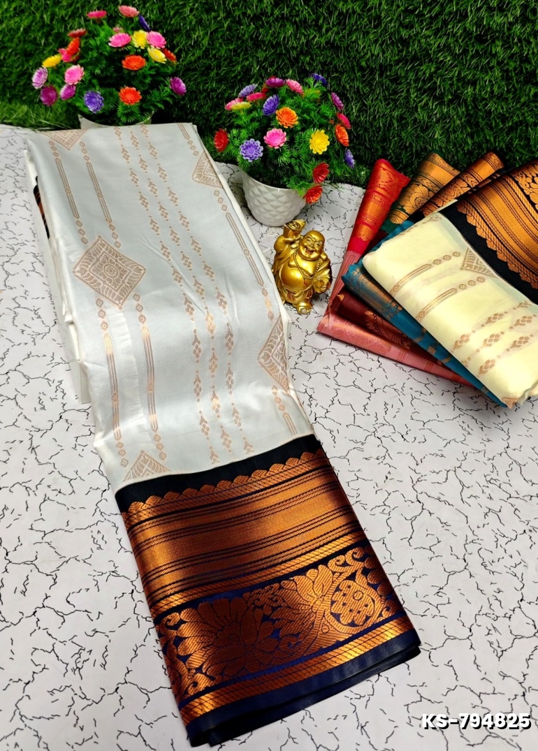 FANCY ALL SELF SOFT SILK SAREES WITH KOTTANCHI BORDER - WHITE (1)