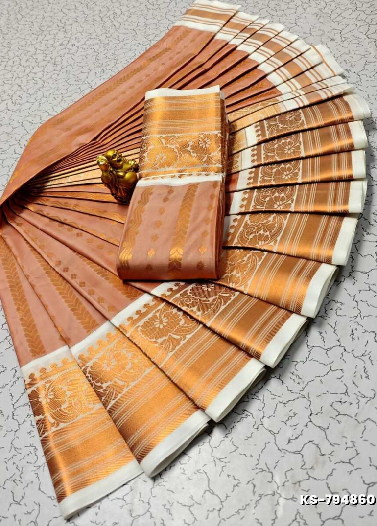 FANCY ALL SELF SOFT SILK SAREES WITH KOTTANCHI BORDER - CREAM COLOR