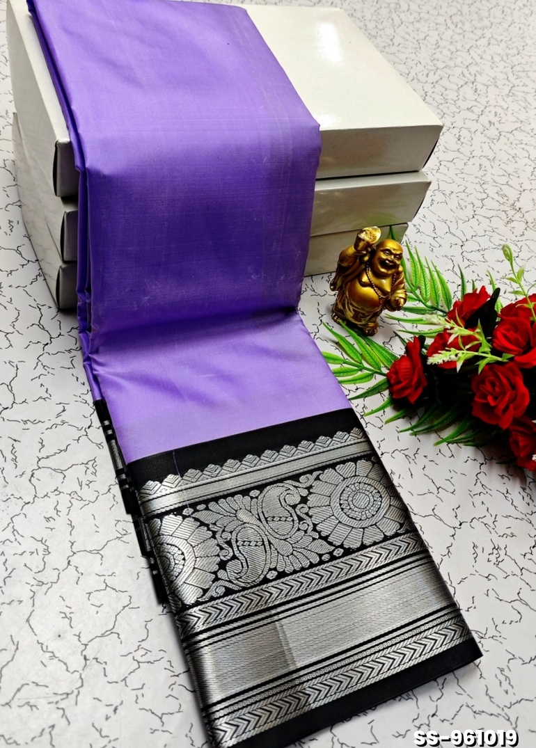 FANCY PLAIN SOFT SILK SAREES SILVAR DESIGN BORDER - LEVENDOR