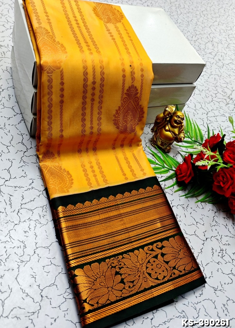 FANCY All SELF SOFT SILK SAREES WITH KOTTANCHI BORDER  - YELLOW COLOR