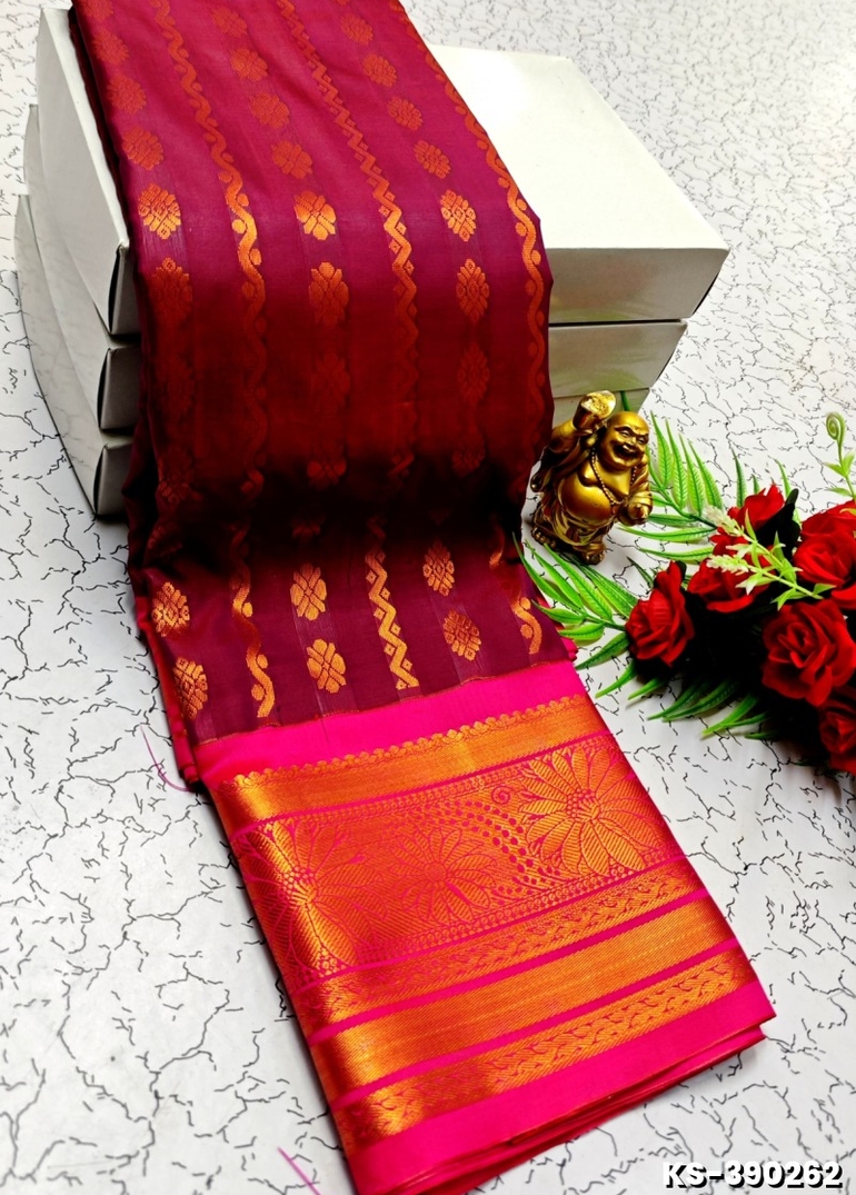 FANCY All SELF SOFT SILK SAREES WITH KOTTANCHI BORDER  - MAROON COLOR