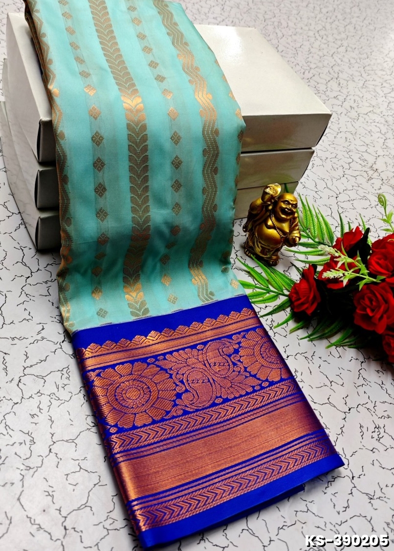 TRENDING FANCY  ALL SELF SOFT SILK SAREES WITH KOTTANCHI BORDER - SKY BLUE
