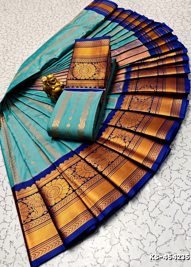 FANCY ALL SELF SOFT SILK SAREES WITH KOTTANCHI BORDER - DARK SKY BLUE