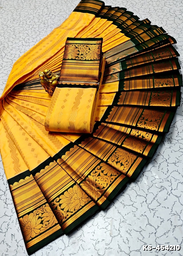 FANCY ALL SELF SOFT SILK SAREES WITH KOTTANCHI BORDER - YELLOW