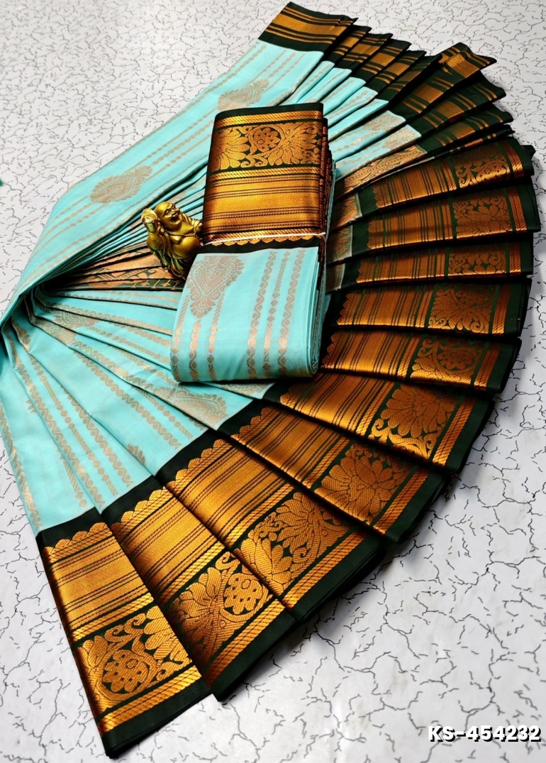 FANCY ALL SELF SOFT SILK SAREES WITH KOTTANCHI BORDER - LIGHT SKY BLUE