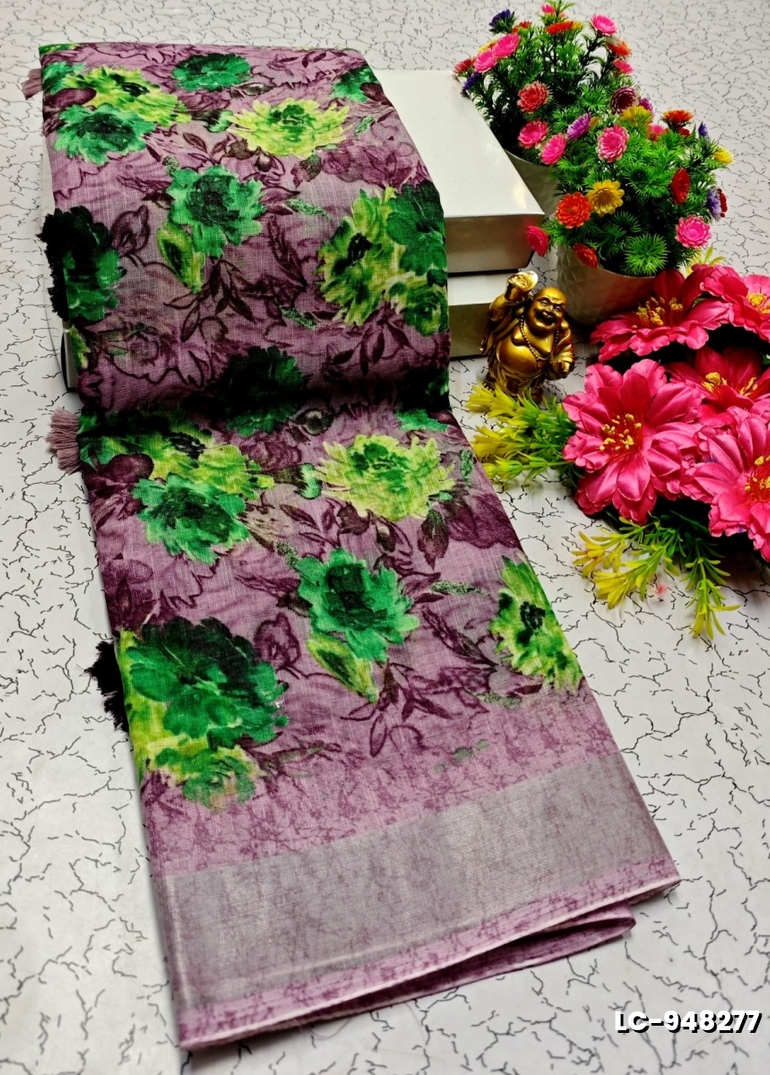 DIGITAL PRINTING LINEN COTTON SAREES - MAUVE COLOUR