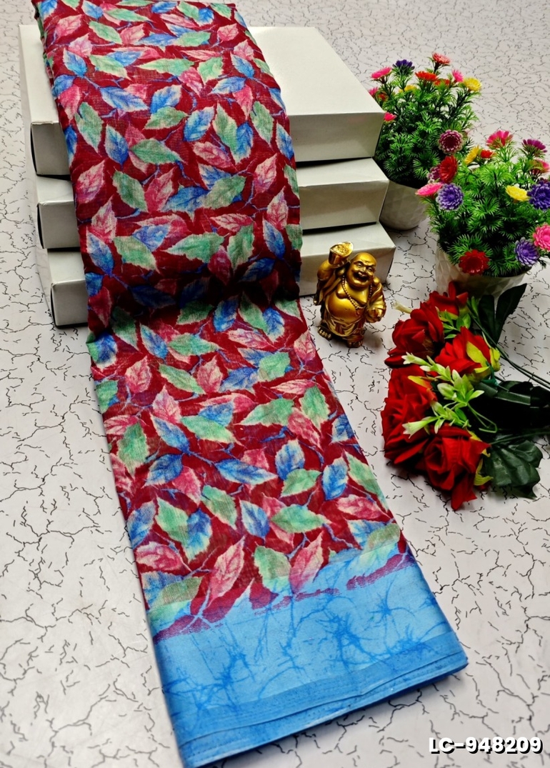 DIGITAL PRINTING LINEN COTTON SAREES - PURPLE COLOUR