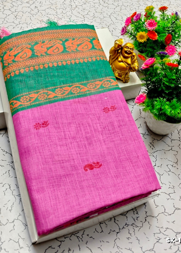 DIGITAL PRINTING KALIYANI LINEN COTTON SAREES - PINK
